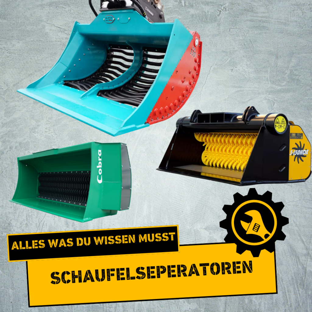 Foto-Collage von drei verschiedenen Modellen vn Schaufelseparatoren: Ein Mac-Rock, ein GYRUstar und ein COBRA.