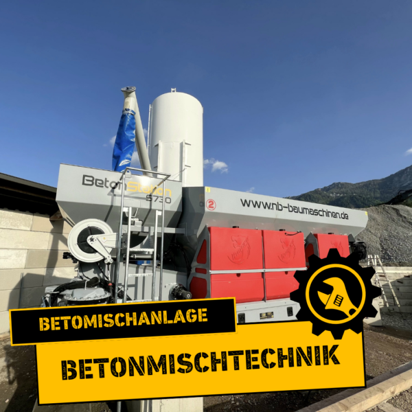 Eine Betonmischanlage mit der Beschriftung "Betonmischtechnik".